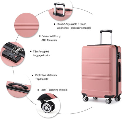 KONO 55 cm Heavy Duty Hard Suitcase 20'' Hand Luggage 4 Wheels with TSA Lock, Nude