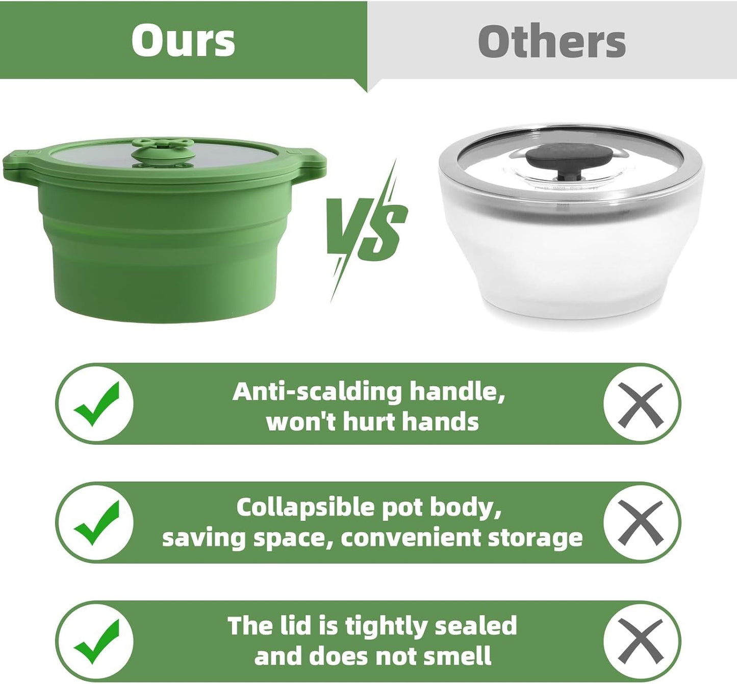 Collapsible Silicone Microwave Cookware Cooker Steamer for Cooking with Lids, 0.8L Glass Food Storage Container Sealed Bowl Mixing Bowls 2pc Set BPA Free