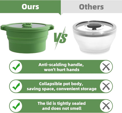 Collapsible Silicone Microwave Cookware Cooker Steamer for Cooking with Lids, 0.8L Glass Food Storage Container Sealed Bowl Mixing Bowls 2pc Set BPA Free