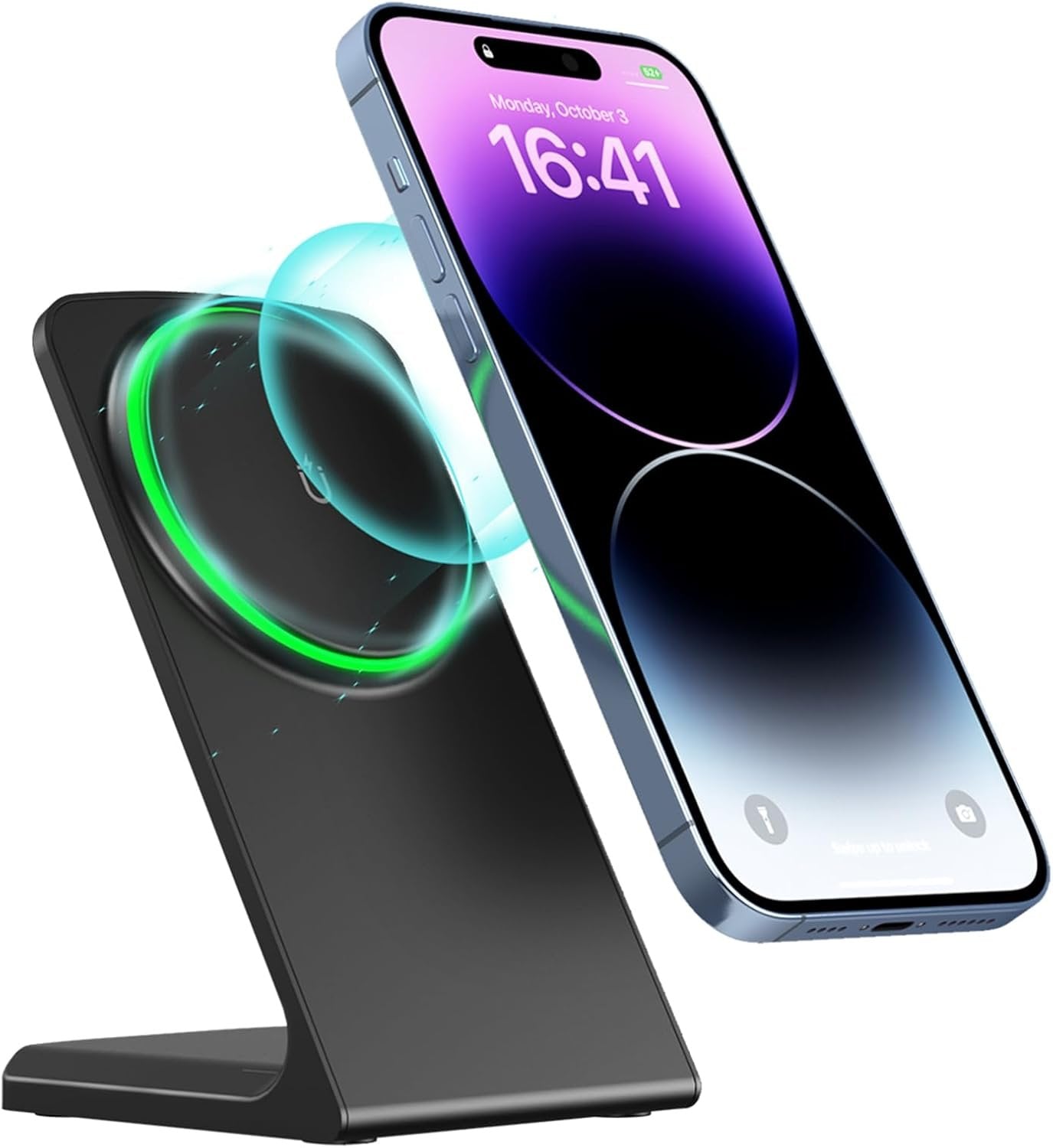 GEEKERA Magnetic Wireless Charger Stand, Fast Wireless Charger for iPhone 16/16 Pro/16 Plus/16 Pro Max/15/14/13/12 Series, Sleep-Friendly Charging Stand Dock for Nightstand Home Office
