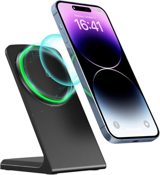 GEEKERA Magnetic Wireless Charger Stand, Fast Wireless Charger for iPhone 16/16 Pro/16 Plus/16 Pro Max/15/14/13/12 Series, Sleep-Friendly Charging Stand Dock for Nightstand Home Office