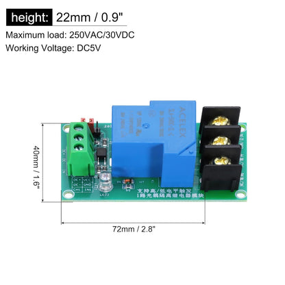 MECCANIXITY 1 Pcs DC 5V 1 Channel Relay Module Switch Board Shield 30A High or Low Level Trigger for Electronics Industrial Home Automation