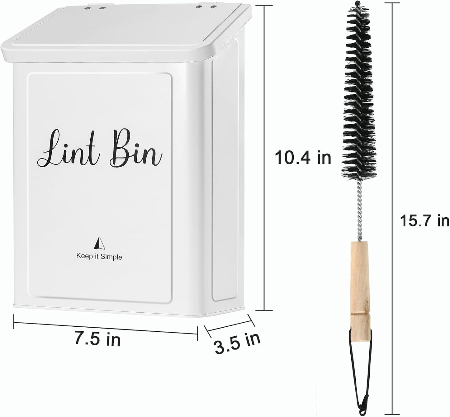 SUBEKYU Magnetic Lint Bin for Laundry Room, Wall Mounted Metal Lint Box Holder Trash Can with Lid for Dryer,Lint Basket for Laundry Room Organization,White