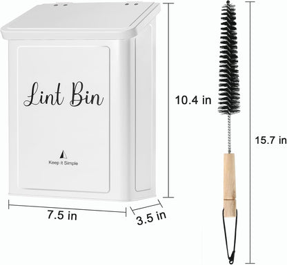 SUBEKYU Magnetic Lint Bin for Laundry Room, Wall Mounted Metal Lint Box Holder Trash Can with Lid for Dryer,Lint Basket for Laundry Room Organization,White