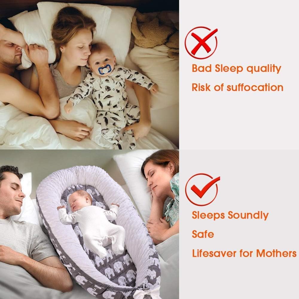Baby Lounger Cover, 100% Breathable Cotton & Ultra Soft Infant Lounger Cover, Crib & Bassinet Mattress Cover, Travel Baby Bed Cover, for Infant & Newborn as Gift (Elephant)