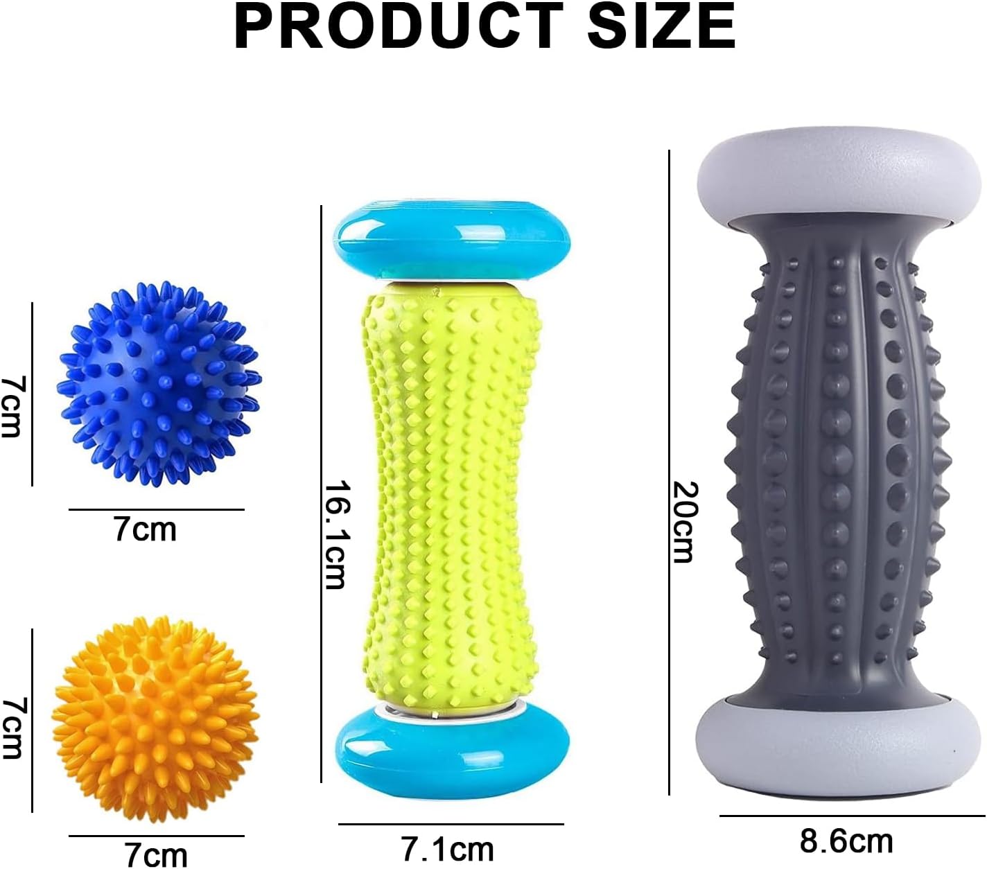 GIOD 4-Piece Foot Massage Set - 2 Rollers (20cm) & 2 Massage Balls (7.5cm) for Plantar Fasciitis Relief, Physiotherapy Ball Massager