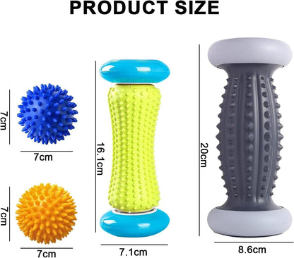 GIOD 4-Piece Foot Massage Set - 2 Rollers (20cm) & 2 Massage Balls (7.5cm) for Plantar Fasciitis Relief, Physiotherapy Ball Massager