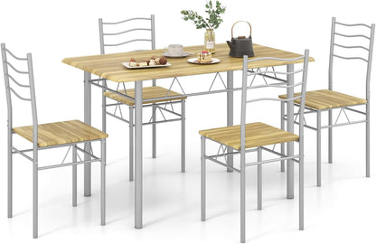 Giantex 5 PCS Dining Table Set, Counter Height Table with Spacious Rectangular Tabletop, Dining Desk w/ 4 High Backrest Chairs & Anti-Slip Pads, Kitchen Furniture for Home Restaurant (Silver+Natural)