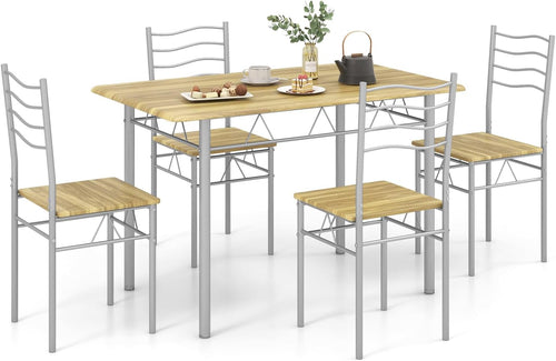 Giantex 5 PCS Dining Table Set, Counter Height Table with Spacious Rectangular Tabletop, Dining Desk w/ 4 High Backrest Chairs & Anti-Slip Pads, Kitchen Furniture for Home Restaurant (Silver+Natural)