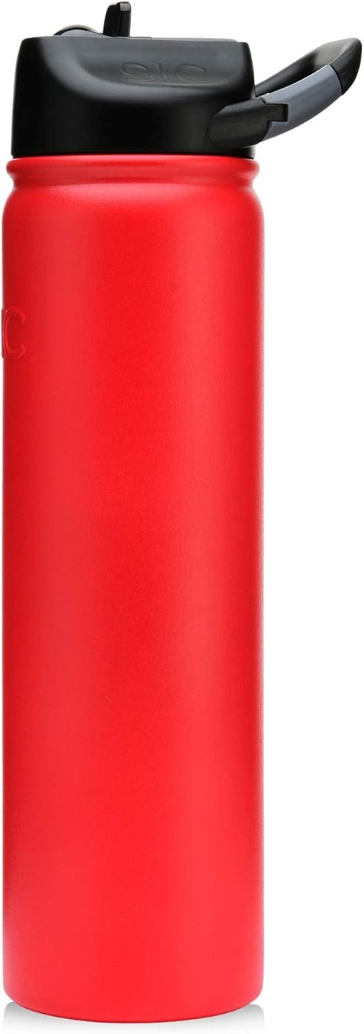 SIC (Seriously Ice Cold) Red 27 Oz. Travel Sport Bottle Double Wall Stainless Steel Vacuum Insulated No Sweat Bottle with Carabiner Lid - BPA Free Drinkware. Stainless & Powder Coated Colors