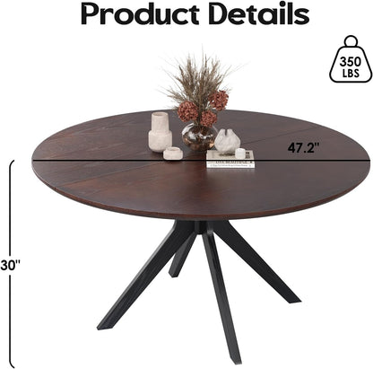 Soohow 47.2" Solid Wood Round Dining Kitchen Table for 4-6 People with Intersecting Pedestal Base