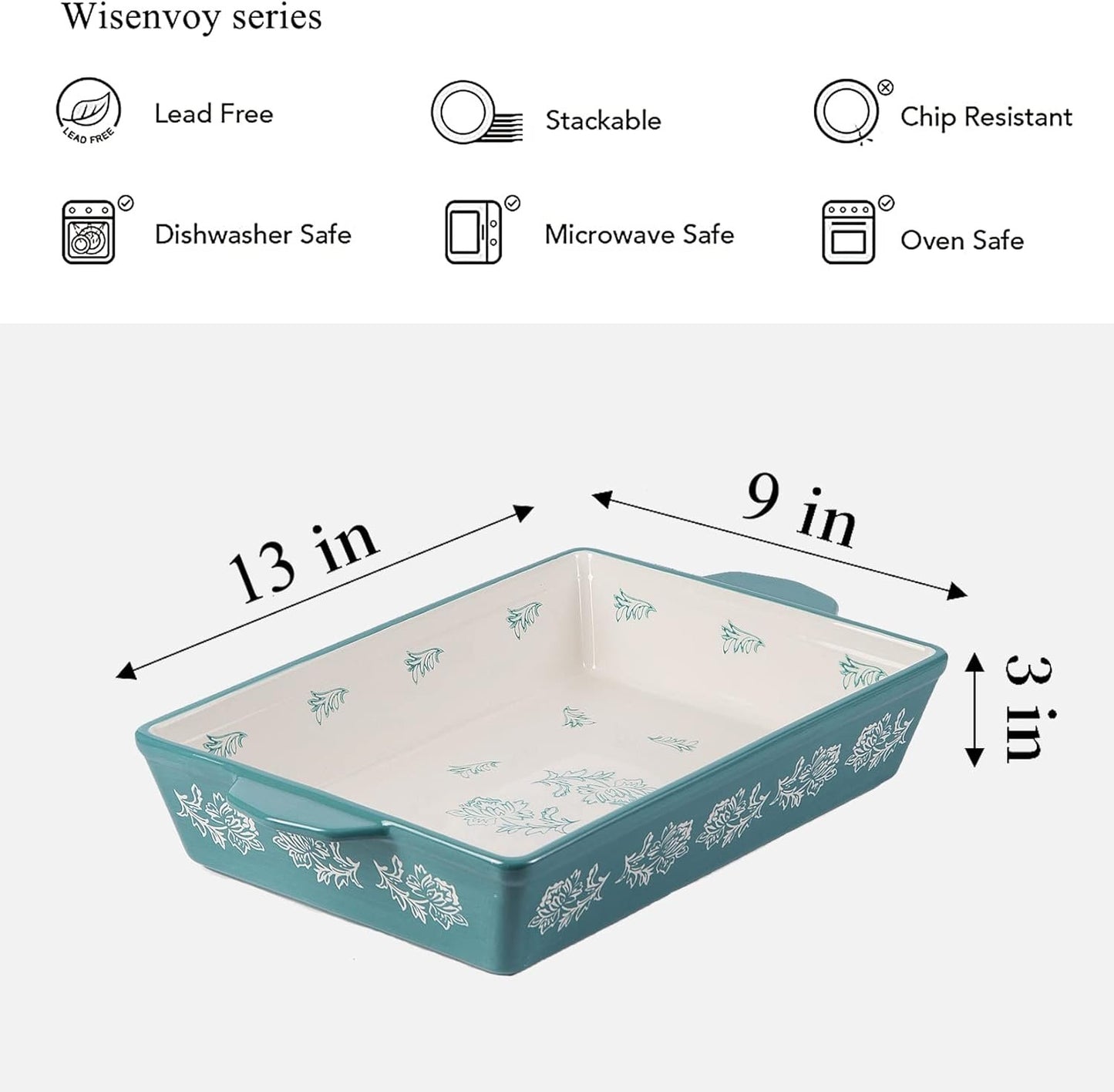 Wisenvoy Casserole Dish Baking Dish Ceramic Lasagna Pan Bakeware Sets Baking Dishes 13x9 Baking Dish Set
