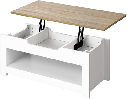 OIKITURE Lift Top Coffee Table with Hidden Compartment & Storage Shelf Space, Rising Tabletop Dining Table for Living Room Reception Room