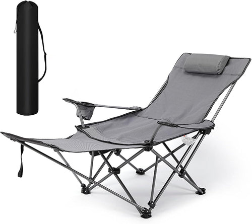 Dsocool Camping Chair Foldable Beach Chairs Adjustable High Back Lawn Chair Recliner Support 120KG with Cup Holder Pocket Carry Bag for Adult Outdoor Picnic Travel Fishing with Foot Pad (Grey)