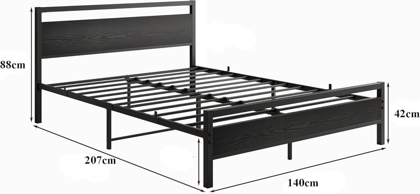 VERFARM Queen Size Bed Frames with Black Wood Headboard and Footboard,Heavy Duty Metal Platform Bed Frame Queen Size,No Box Spring Needed,Mattress Foundation/Sturdy and Stable/Noise Free,Black