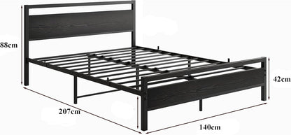 VERFARM Queen Size Bed Frames with Black Wood Headboard and Footboard,Heavy Duty Metal Platform Bed Frame Queen Size,No Box Spring Needed,Mattress Foundation/Sturdy and Stable/Noise Free,Black