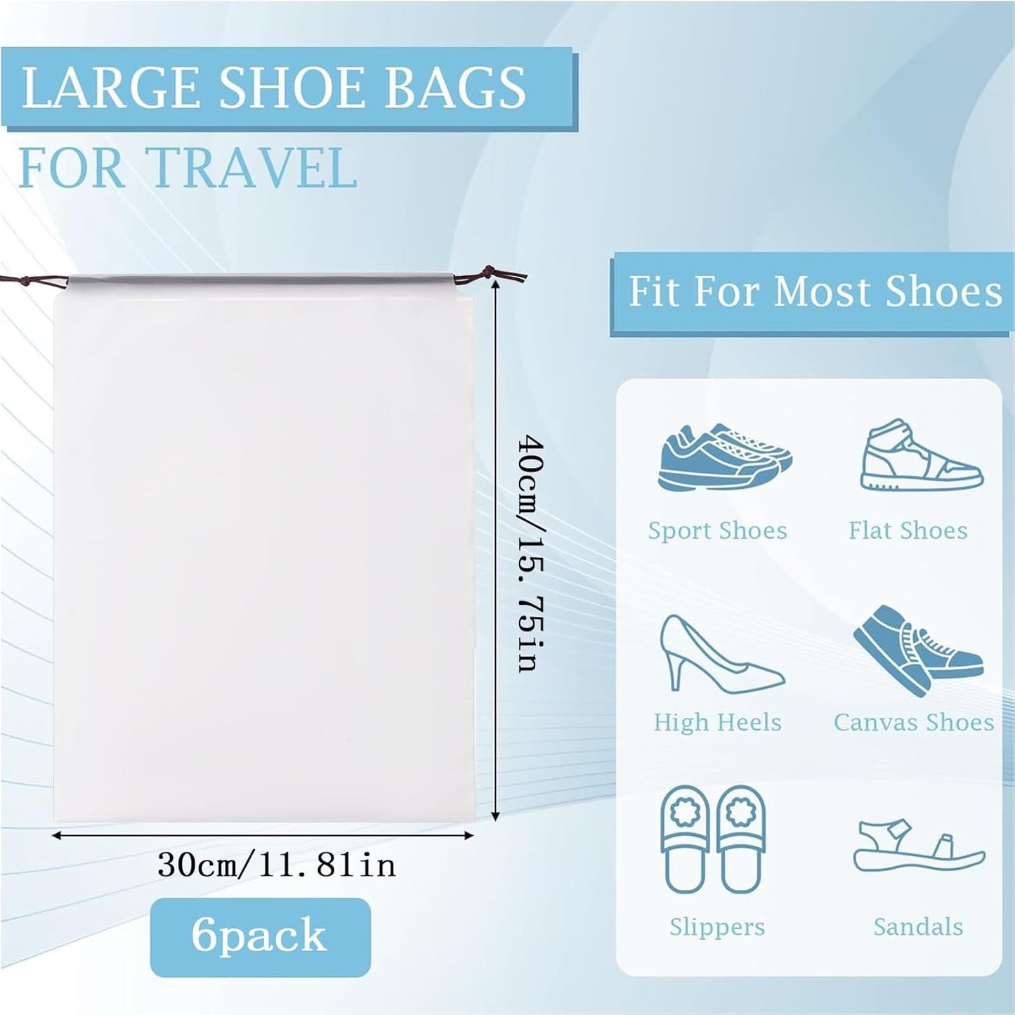 Set of 6 Shoe Bag, Transparent Drawstring Backpack Travel Organizer, Clear Large Portable Storage Pouch Set, Waterproof Dustproof Design, Ideal for Women, Teens, Suitcase, Trains