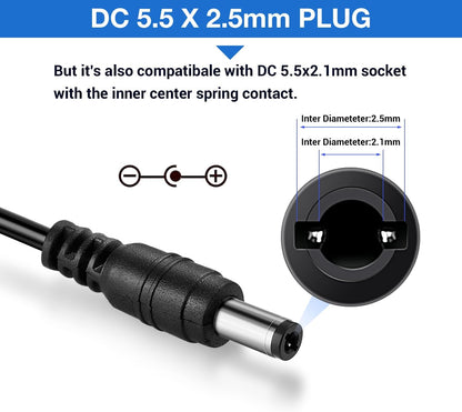 12V 5A AC 100-240V to DC 12V 5A 60W Power Supply for LED Strip Lights DVD TV Amplifier Camera System - Euro Plug