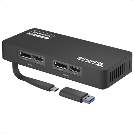 Plugable 4K DisplayPort and HDMI Dual Monitor Adapter for USB 3.0 and USB-C, Compatible with Windows and Mac