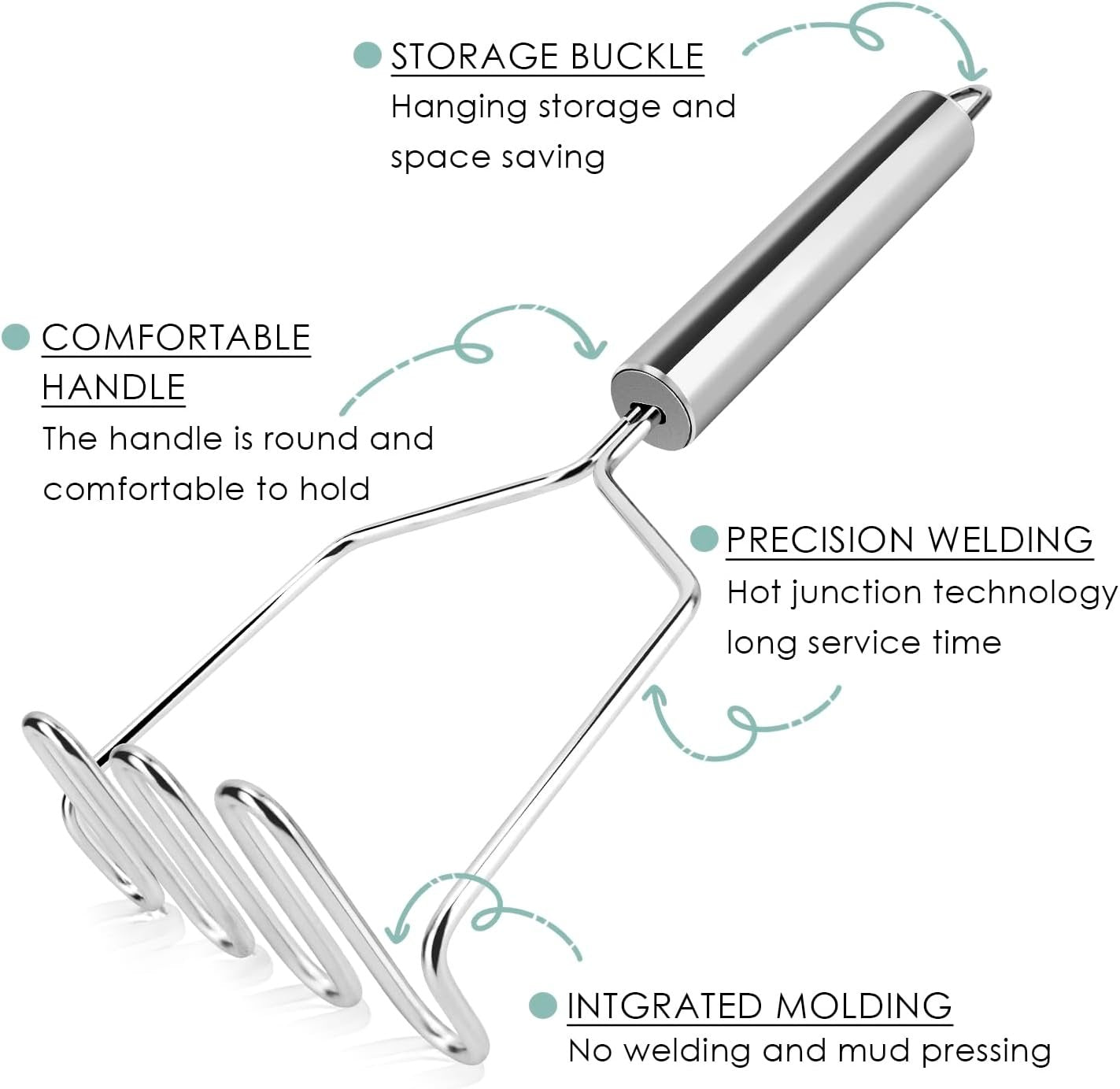 Potato Masher Stainless Steel Potato Ricer for Potatoes Pile Patate En Metal Potatoes Masher Mashed Potatoes Kitchen Tools Cooking Gadgets Potato Ricer Stainless Steel Mash Potato Masher Tool 2pcs