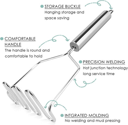 Potato Masher Stainless Steel Potato Ricer for Potatoes Pile Patate En Metal Potatoes Masher Mashed Potatoes Kitchen Tools Cooking Gadgets Potato Ricer Stainless Steel Mash Potato Masher Tool 2pcs