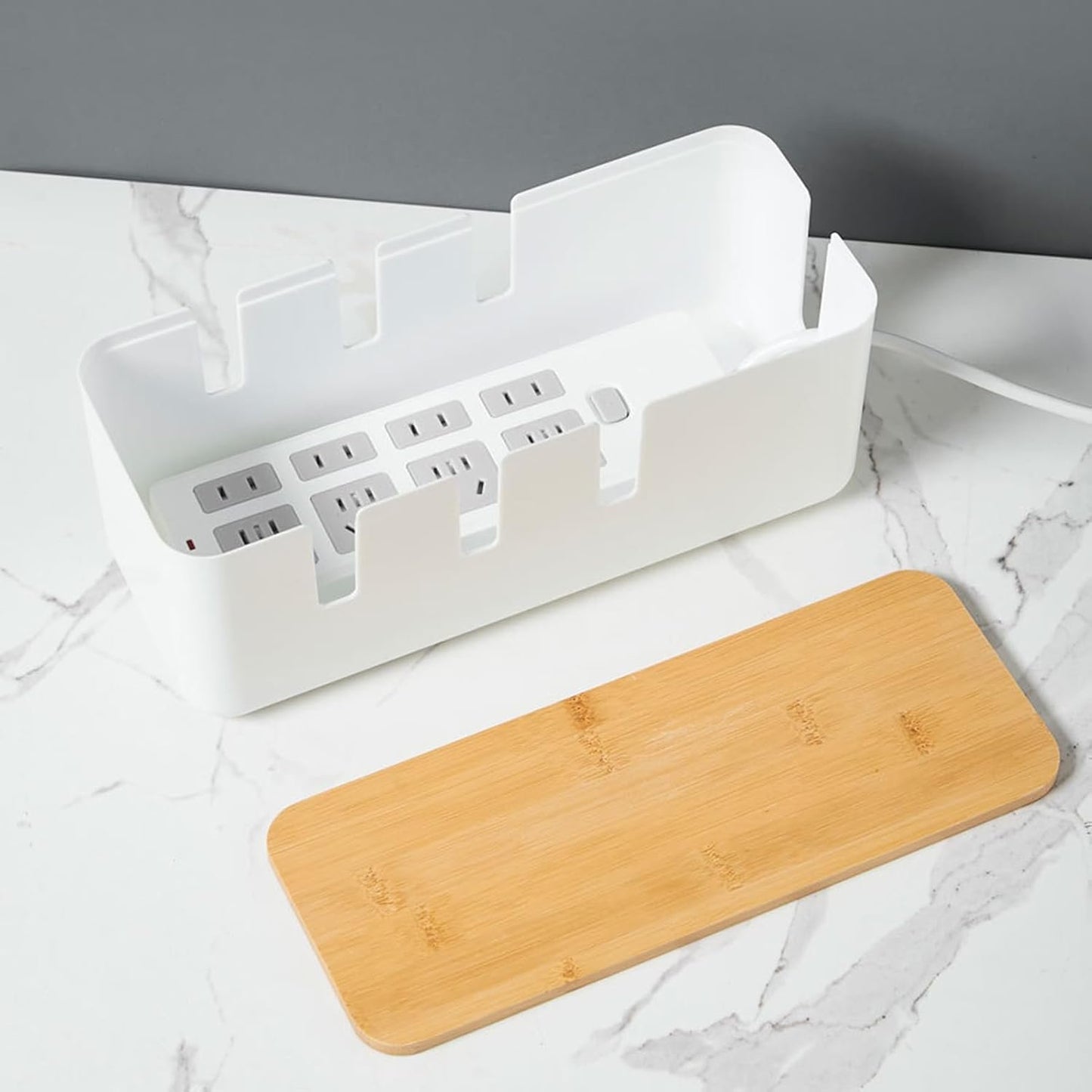Cord Box - Wire Box - with Wooden Cover Cord Case for USB Hub System Power Strip Living Room Workstation Home TV Computer