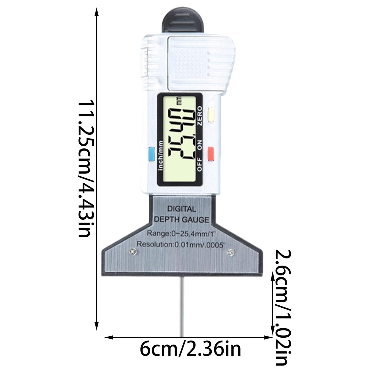Tire Tread Depth Gauge, Digital Wear Measuring Tool, 0mm Precision with 0-25.4mm Range, Handheld Depth Checker, Ideal for, Motorcycles, Safety Inspections, Garage Use