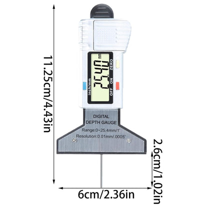 Tire Tread Depth Gauge, Digital Wear Measuring Tool, 0mm Precision with 0-25.4mm Range, Handheld Depth Checker, Ideal for, Motorcycles, Safety Inspections, Garage Use