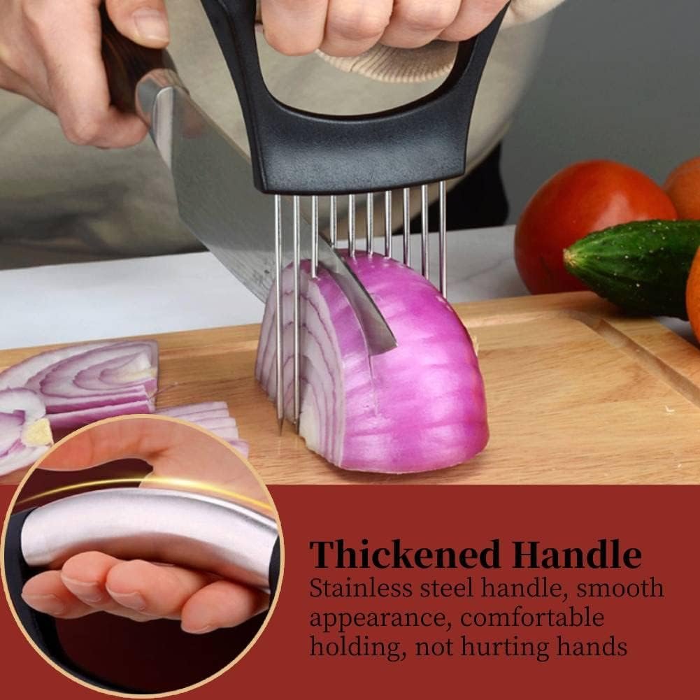 Onion Cutter Holder, Vegetable Slicer Cutting Tools with 10 Prongs, Meat Slicer Meat Tenderizer Needle, Handy Kitchen Gadgets Safety Cooking Tools