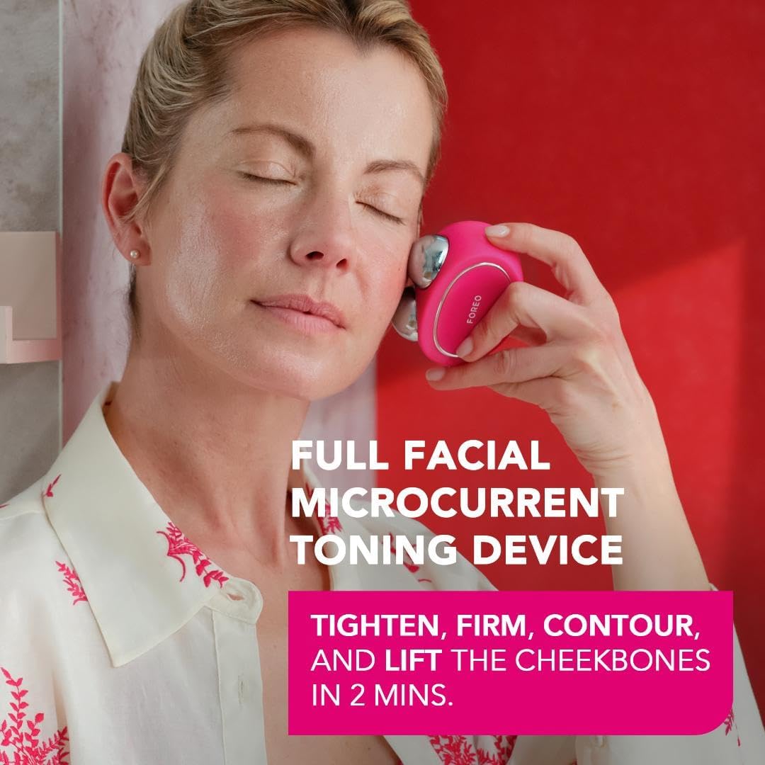 FOREO BEAR Smart Microcurrent Facial Toning Device for Instant Full-Face Firming, Rechargeable, App-connected, 5 Microcurrent Intensities, T-Sonic pulsations, 90 uses/USB charge, Fuchsia