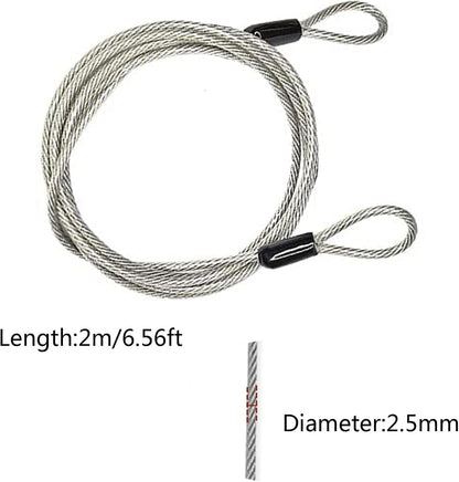 Bike Lock, Security Cable with Loops 6.56 Ft 2.5mm Dia, Braided Steel Coated Luggage Security Cable, Steel Cable with Loops for Luggage, Bike, Fences Etcï¼ˆSilverï¼‰