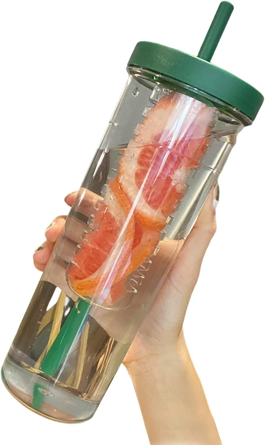 Glasses Drinking,Tumblers, Water Bottle With Fruit Infuser Leak-Proof Infuser Water Bottle Clear 800ML Drinking Cup With Straw for Fruit Iced Coffee Bubble Tea