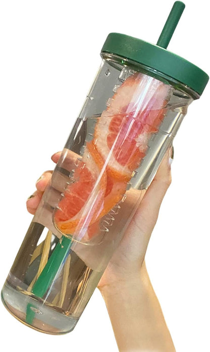 Glasses Drinking,Tumblers, Water Bottle With Fruit Infuser Leak-Proof Infuser Water Bottle Clear 800ML Drinking Cup With Straw for Fruit Iced Coffee Bubble Tea
