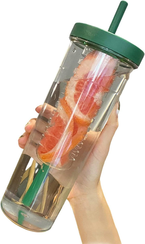 Glasses Drinking,Tumblers, Water Bottle With Fruit Infuser Leak-Proof Infuser Water Bottle Clear 800ML Drinking Cup With Straw for Fruit Iced Coffee Bubble Tea
