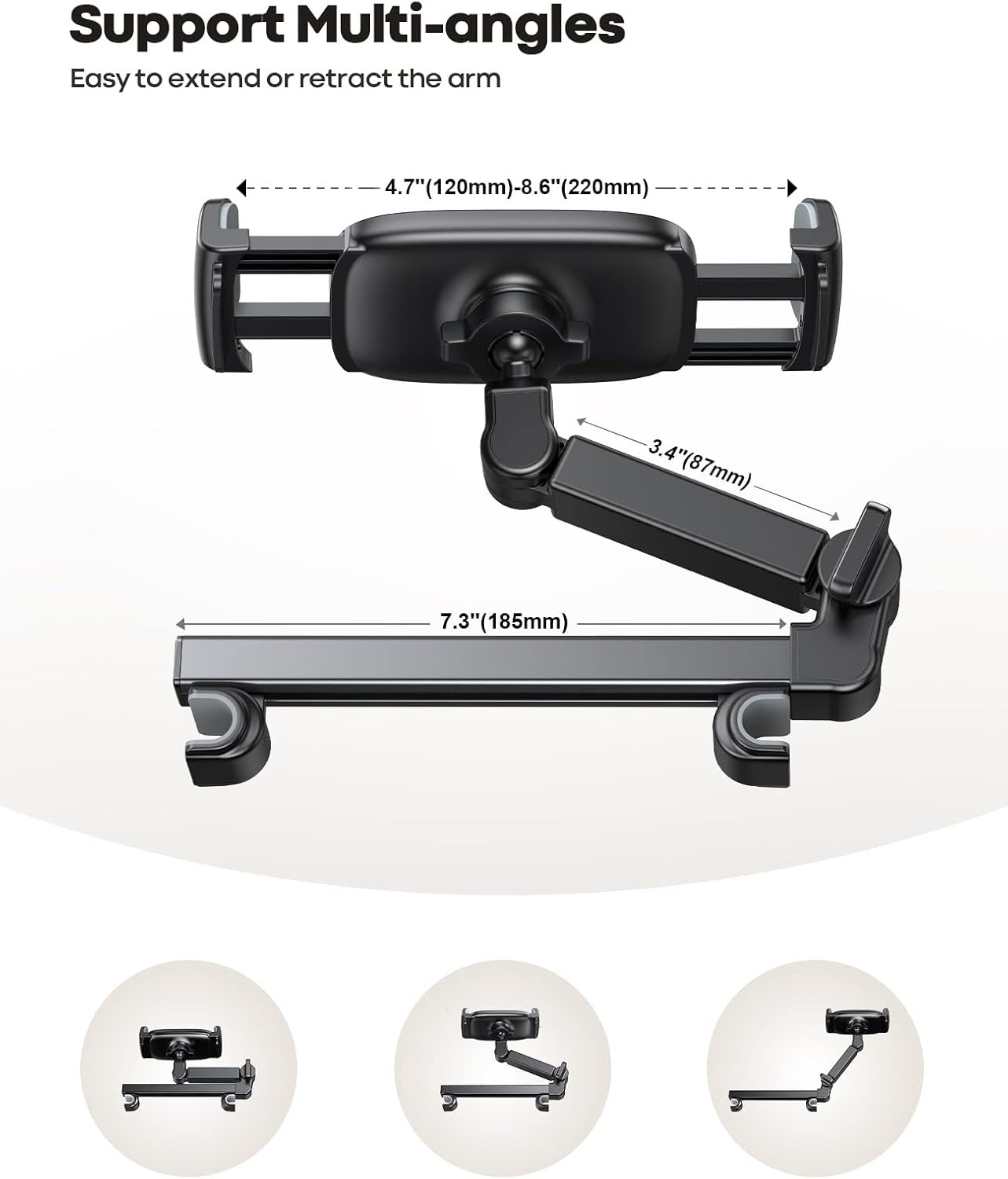 Lamicall Car Headrest Tablet Holder - [Extension Arm] Adjustable iPad Car Mount for Back Seat, Road Trip Essentials for Kids, 4.7-11" Tablet iPad Pro, Air, Mini, Galaxy, Fire, Black