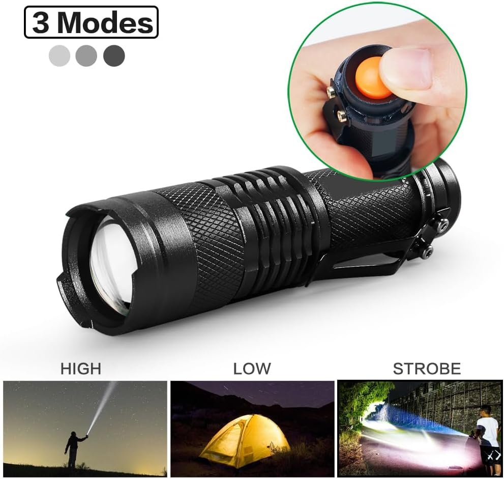 Tactical Flashlights, Bright Zoomable LED Mini Flashlights with High Lumens and 3 Modes, Waterproof Portable Pocket Flash Light for Emergency, Camping, and Outdoor Use (10 Pack)
