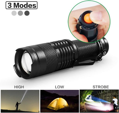 Tactical Flashlights, Bright Zoomable LED Mini Flashlights with High Lumens and 3 Modes, Waterproof Portable Pocket Flash Light for Emergency, Camping, and Outdoor Use (10 Pack)