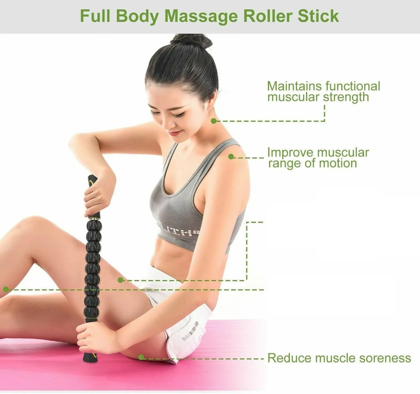 EZONEDEAL Muscle Roller Stick, Massage Roller, Body Massage Stick Release Myofascial Trigger Points Reduce Muscle Soreness Tightness Leg Cramps & Back Pain For Physical Therapy & Recovery (Pink)