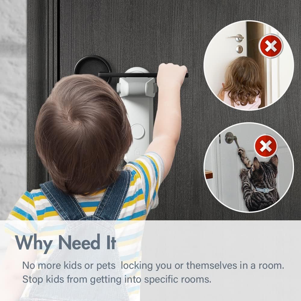 EUDEMON Childproof Door Lever Lock, Baby Safety Door Handle Lock, Easy to Install and no Tools Need or Drill(White, 2 Pack)