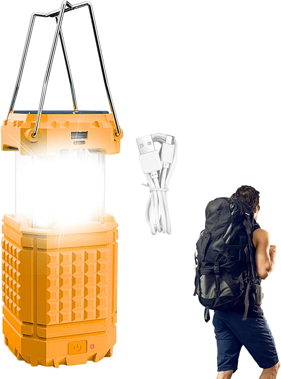Solar Camping Light, Bright Solar-Powered Lantern, Rechargeable 3000mAh Waterproof Portable Lamp, Travel Backpacking Hiking Fishing Survival Gear, Size 3.15x3.15x5.12 inches