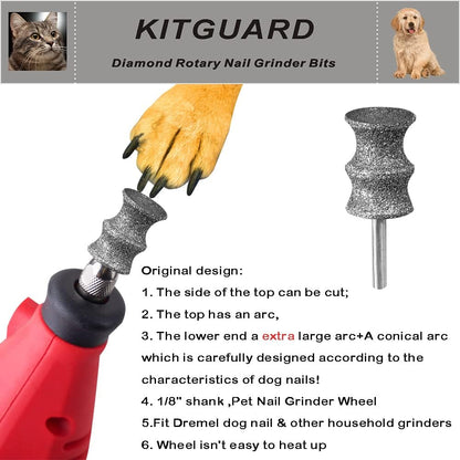 KITGUARD Diamond Dremel Dog Nail Grinder Bits for Rotary Tool-1/8'' Dremel Dog Nail Grinder Attachment-Pet Nail Grinder Bit Work for Animals Nail Care (C)