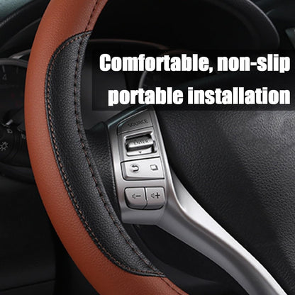 TSUGAMI Leather Car Steering Wheel Cover, Universal 15 Inch for Car Truck SUV, Non-Slip and Breathable, Sport Style Design Odorless Steering Wheel Protector, Automotive Interior Accessories (Coffee)