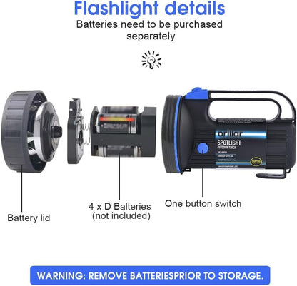 Brillar Super Bright Spotlight Flashlight, Powerful LED Handheld Searchlight, Portable High Lumens Powered Spot Lights Outdoor Flood Tactical Torch Light Waterproof for Camping Outdoor Marine Boating