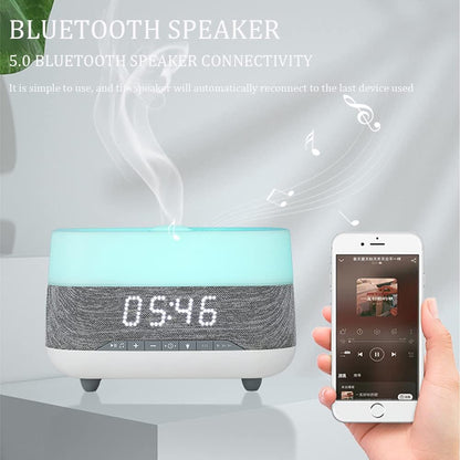 Essential Oil Diffuser and Humidifier with Speaker Clock,7 Color Mood Night Lights,Electric Cool Mist Aromatherapy for Office, Home, Bedroom, Baby Room