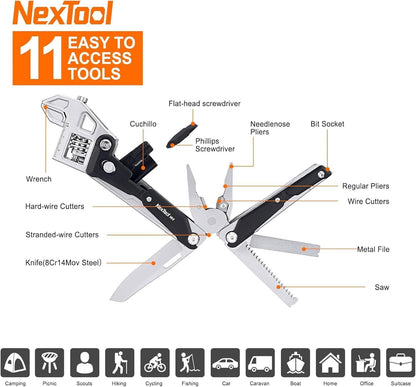 NexTool Adjustable Wrench Pliers, 11-in-1 Collapsible EDC Tool with Pliers, Knife, Saw and Screwdriver for Camping, DIY and Men's Gifts (W4)