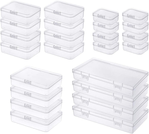 24 Pieces Mixed Sizes Rectangular Empty Mini Clear Plastic Organizer Storage Box Containers with Hinged Lids for Small Items and Other Craft Projects