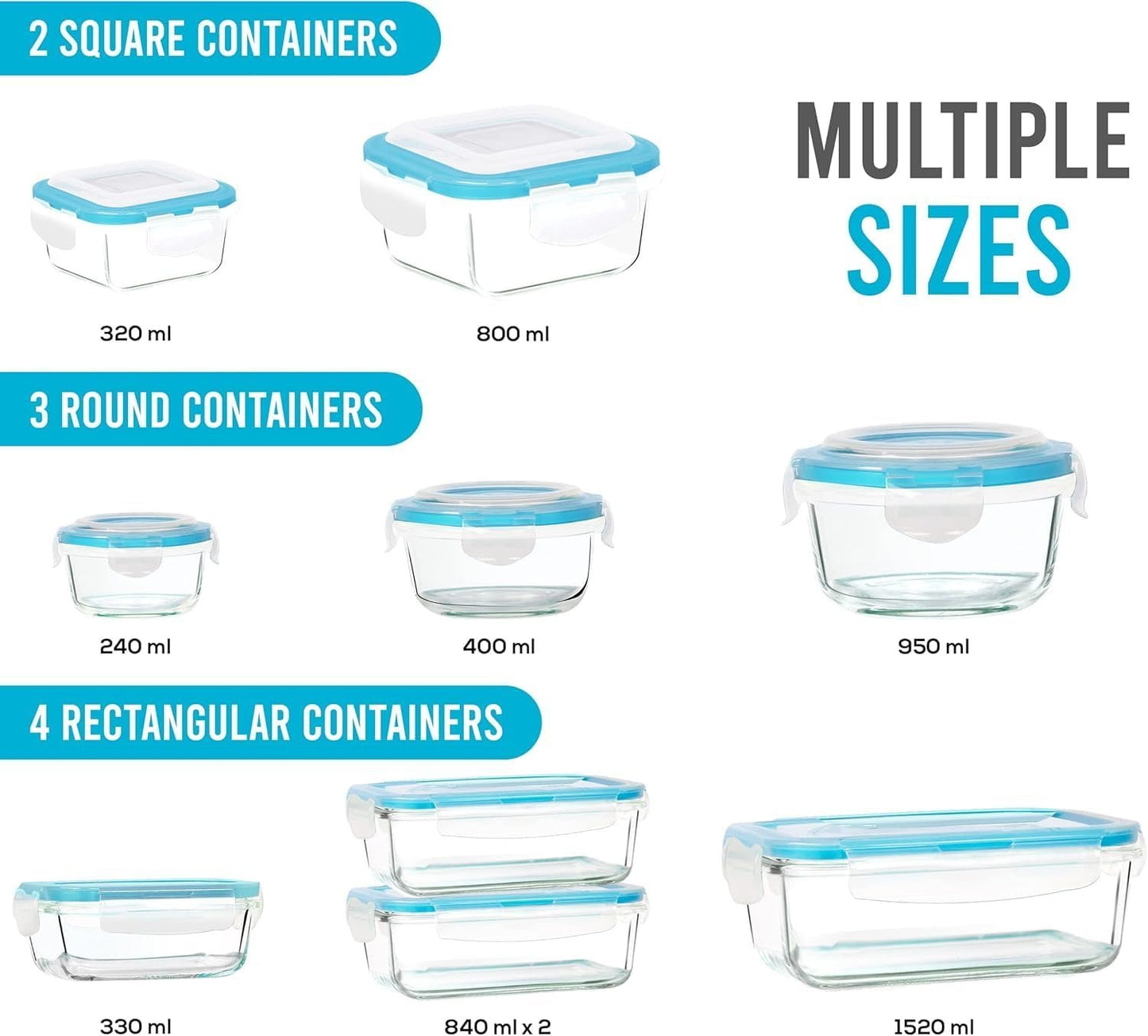 Kichly 18pcs Glass Food Storage Containers with Airtight Lids, BPA Free and FDA Approved, 9 Lids and 9 Containers for Meal Prep, Pantry Organizers, Freezer to Oven Safe, Glass Lunch Boxes,Food Savers