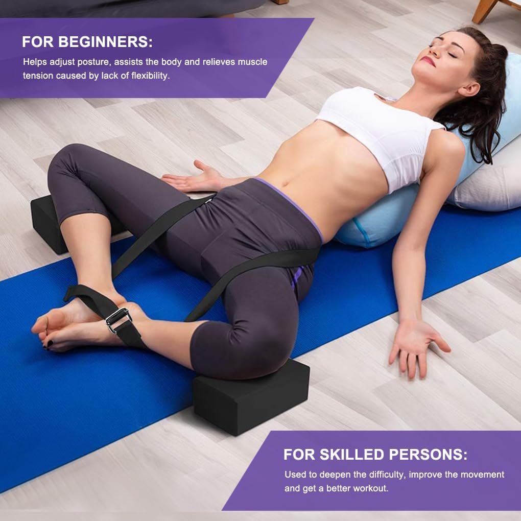 Vivva Yoga Blocks 2 Pack with Strap Non-Slip Extra Large 9 x 6X 4 inches, EVA Foam Yoga Brick with 250cm Yoga Strap to Improve Strength Balance for Yoga Pilates Meditation