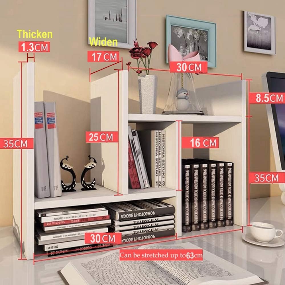 Meikuler Desktop Shelf Organizer, Adjustable Wood Display Desk Shelf, Office Storage Rack Tabletop Bookshelf Multipurpose Shelves for Home Decor, Office, Gifts