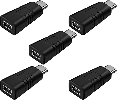 5Pack Mini USB to USB C Adapter, tunghey Mini USB Female to USB C Male Convert Charging & Data Sync Compatible with Galaxy S10 S9 S8 Plus Note 9 8, V40 V35 V30 V20 G7 G6 G5,Mo-to Z2 Z3